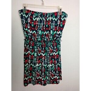 Trixxi Junior's Strapless Navy Aztec Print lightweight Casual Mini Dress Large